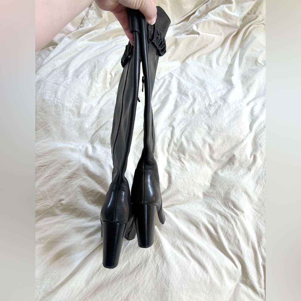 Leather Braided Saks Fifth Avenue Black Boots - Picture 4 of 5